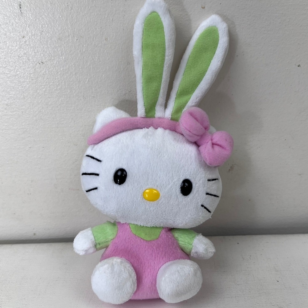 Hello Kitty Plush Bunny Rabbit Ears Pink Overalls Easter Sanrio Stuffed Animal‎